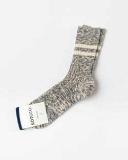 RoToTo OG Cotton Slub Stripe Crew Socks in Navy