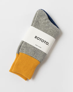 RoToTo R1515 Double Face Crew Socks in Dark Yellow/Light Gray