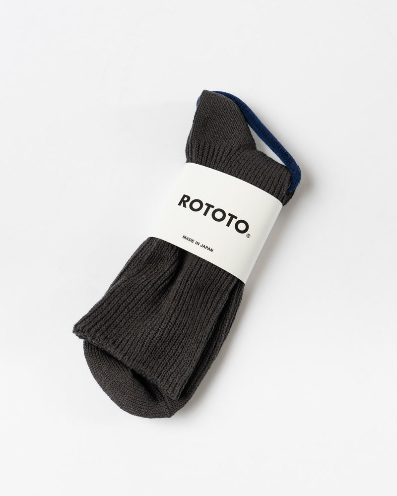 RoToTo Washi/Recycled Cotton Rib Crew Socks in Dark Gray