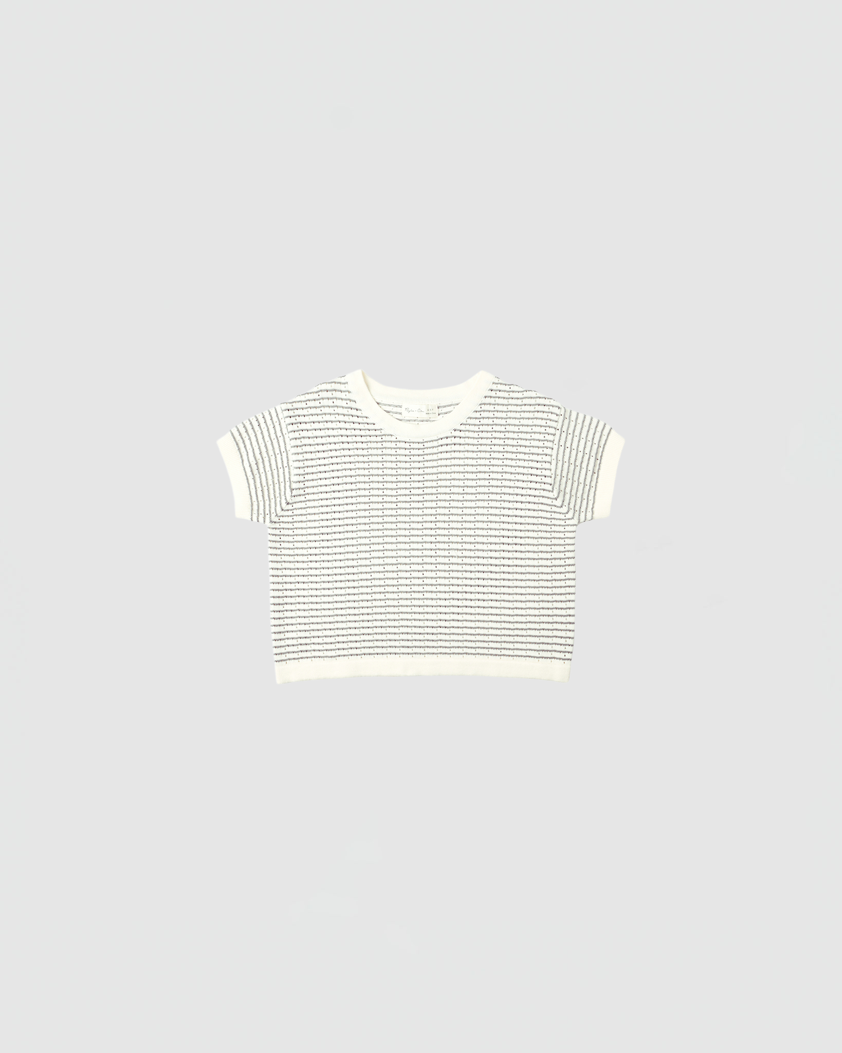 Rylee + Cru Boxy Crop Knit Tee in Dusty Blue Stripe