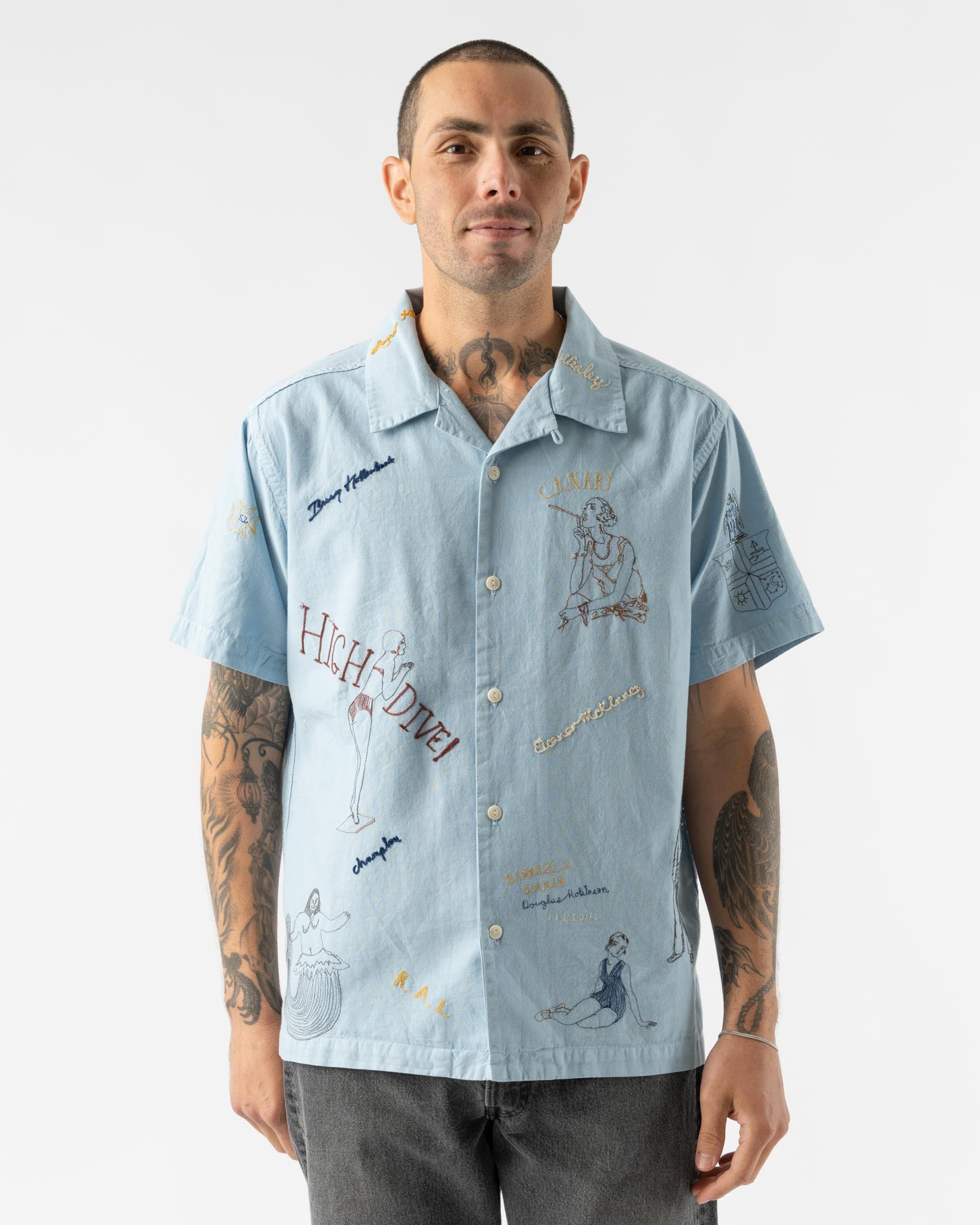 Samuel Zelig High Dive Camp Shirt in Light Blue