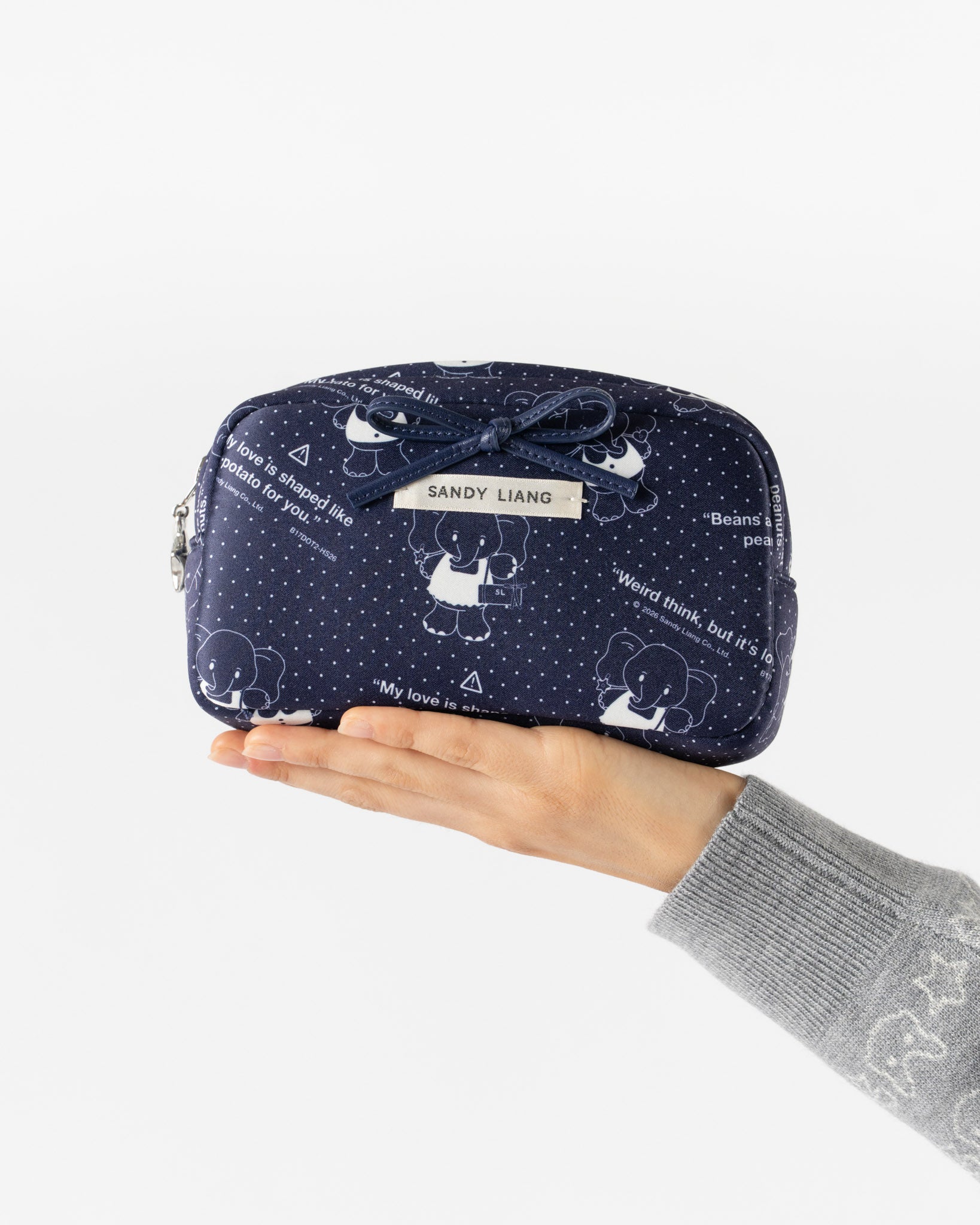 Sandy Liang Smol Pouch in Navy Elephants