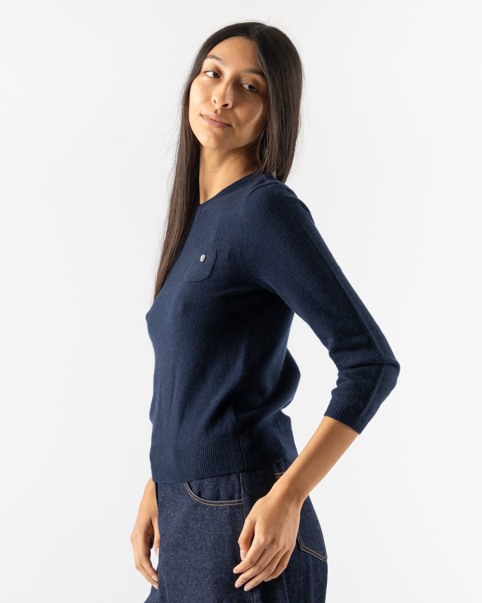 Sandy Liang Bisky Cashmere Sweater in Navy