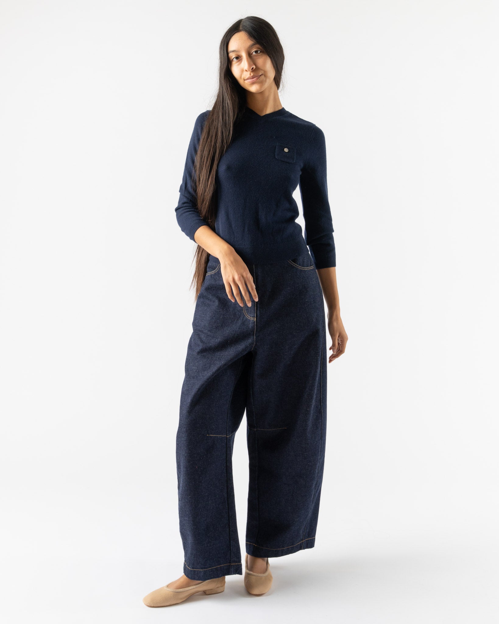 Sandy Liang Bisky Cashmere Sweater in Navy