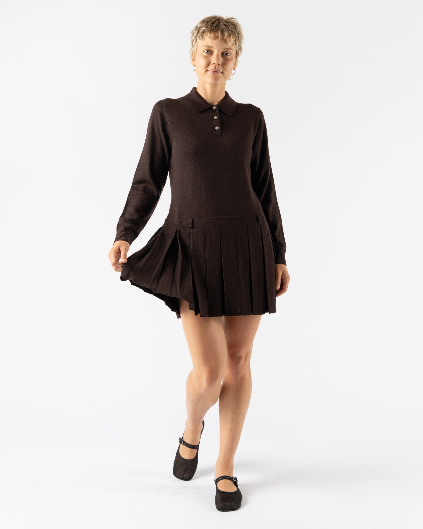 Sandy Liang Hague Sweater Dress in Brown