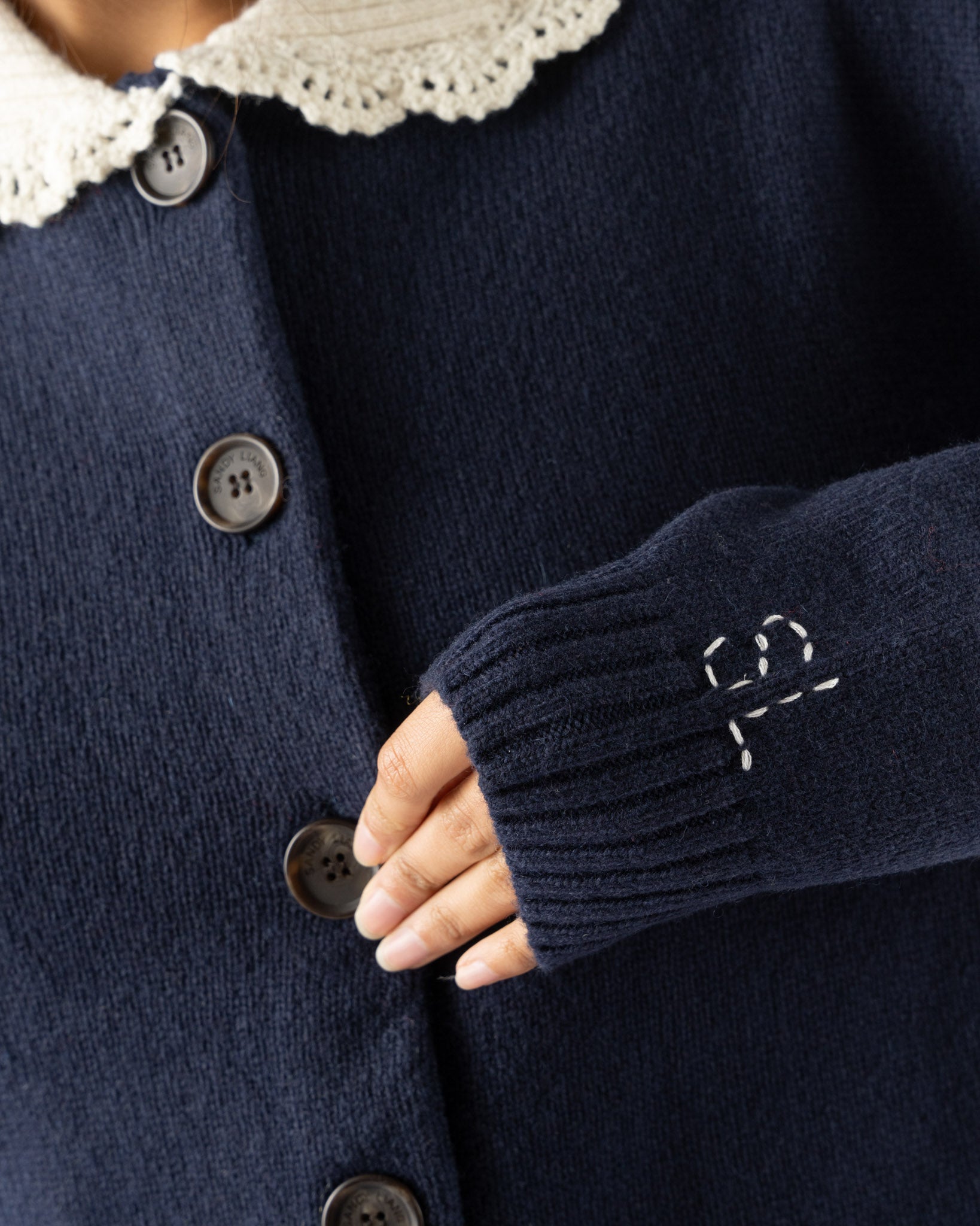 Sandy Liang Koda Cardigan in Navy Curated at Jake and Jones