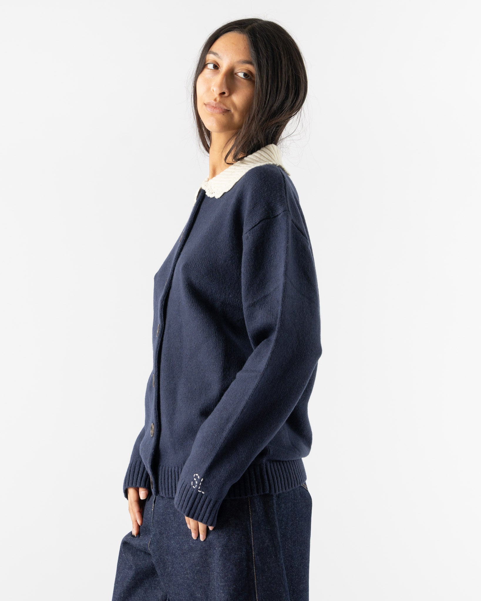 Sandy Liang Koda Cardigan in Navy Curated at Jake and Jones