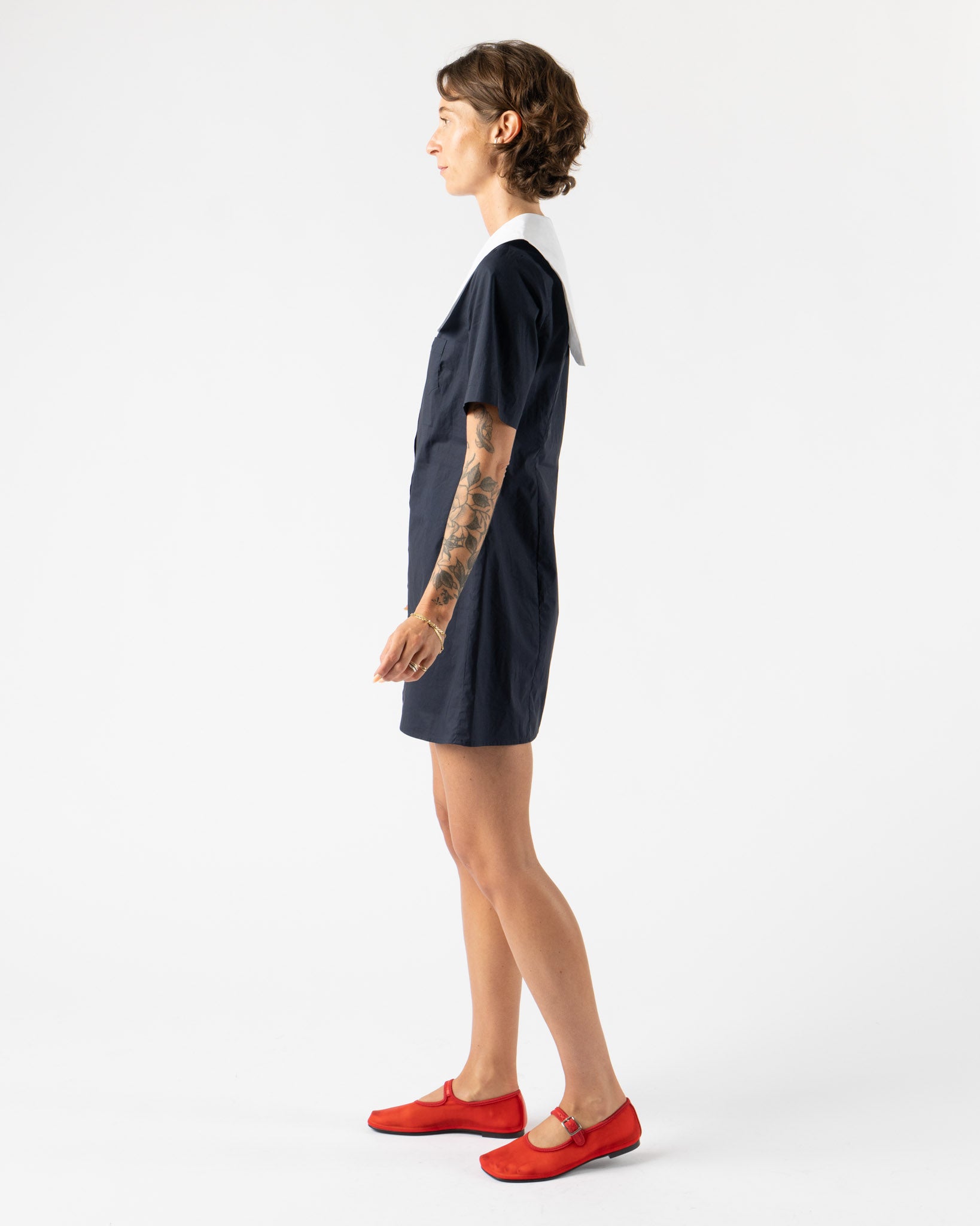 Sandy Liang Rila Shirt Dress in Navy