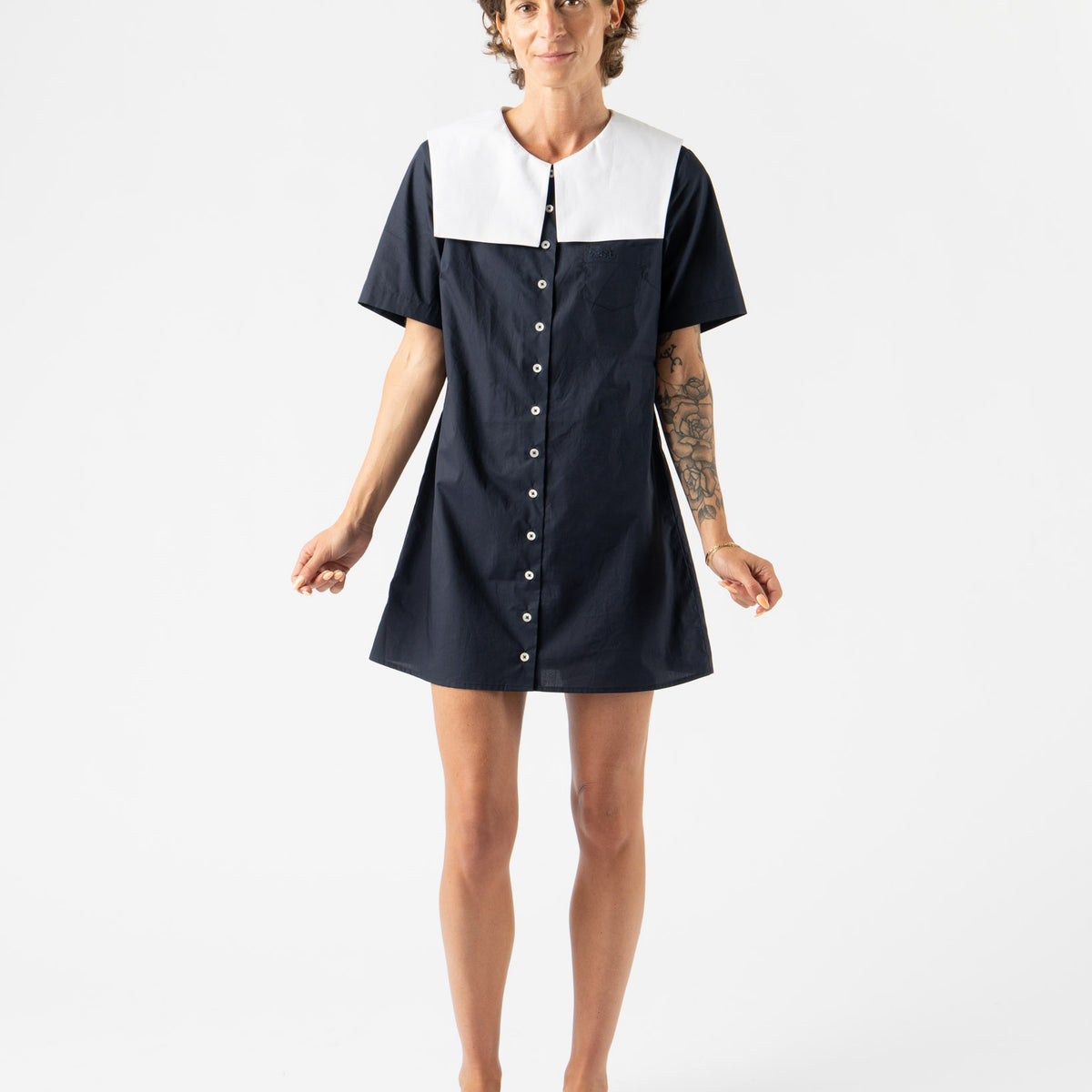 Sandy Liang Rila Shirt Dress in Navy Curated at Jake and Jones