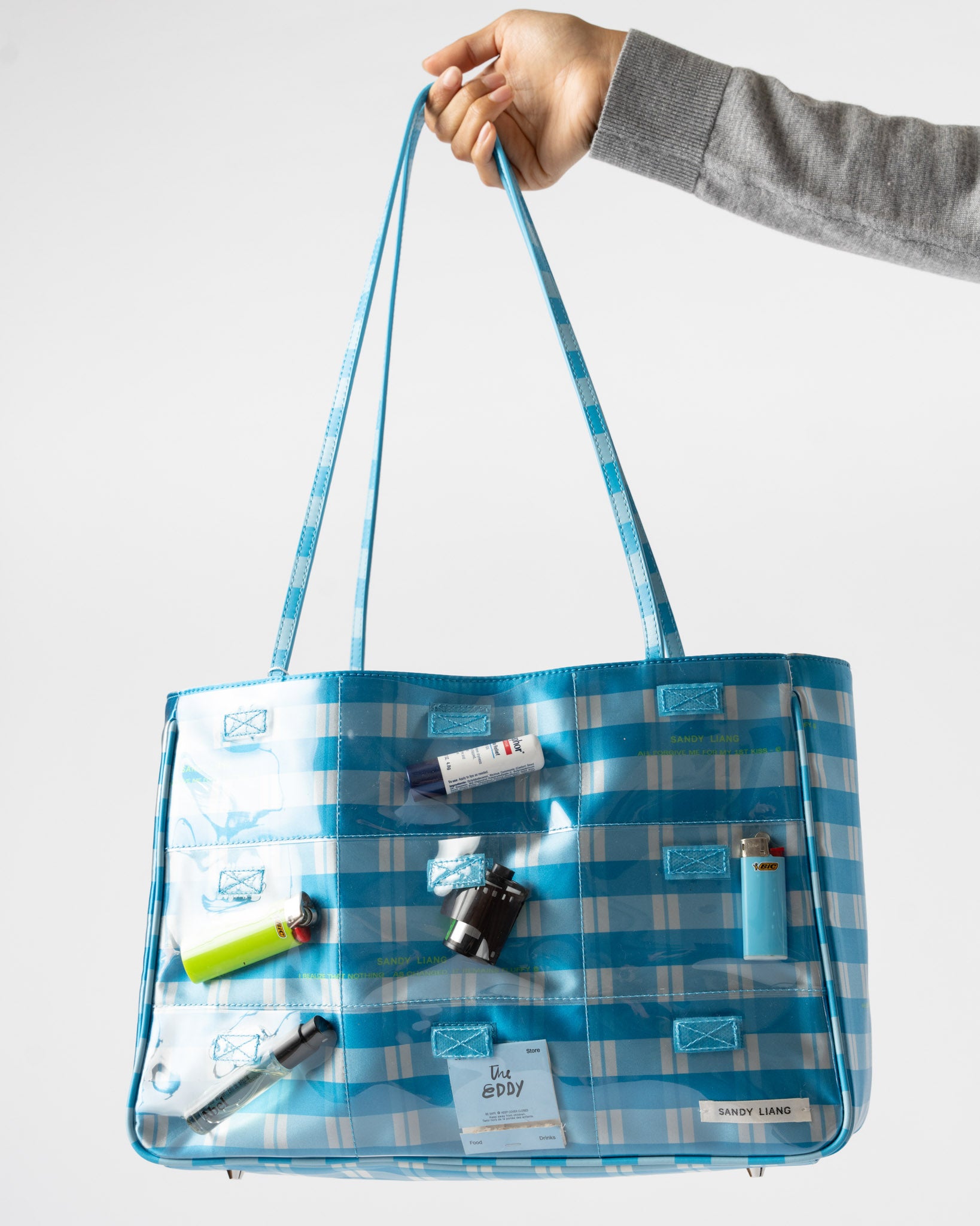 Sandy Liang Windows Tote in Plaid Blue Multi