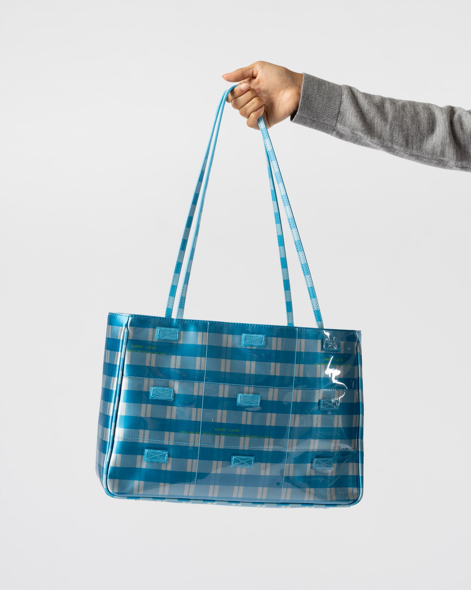 Sandy Liang Windows Tote in Plaid Blue Multi Curated at Jake and Jones