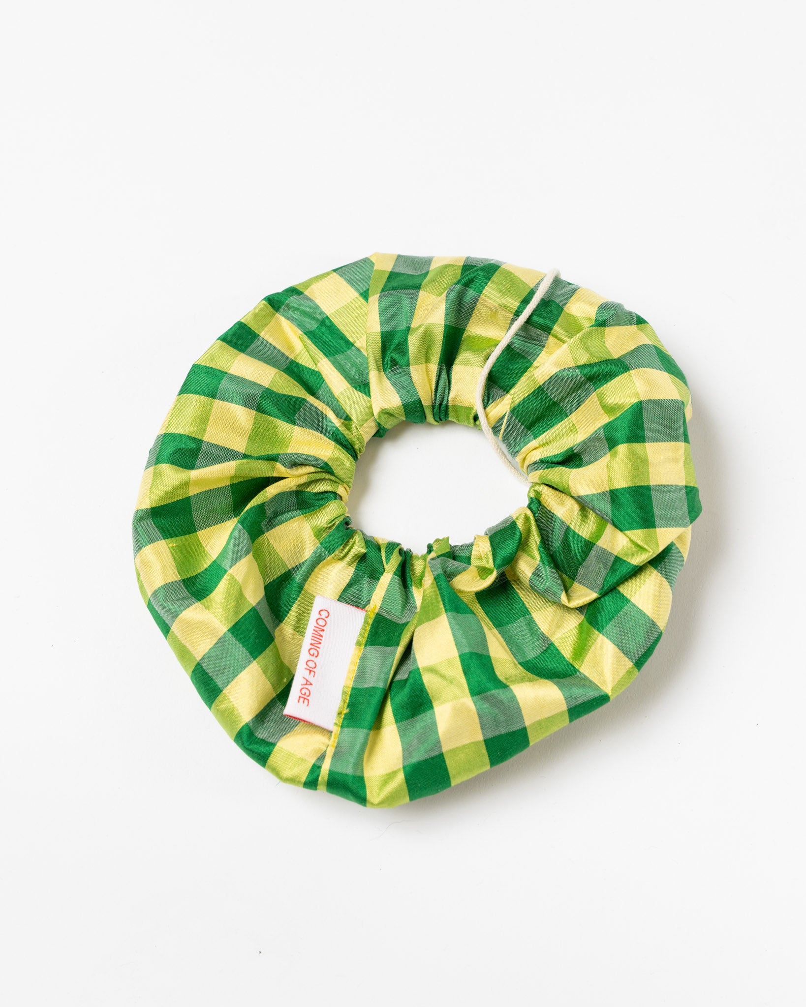Coming of Age Scrunchie in Gingham Green Yellow
