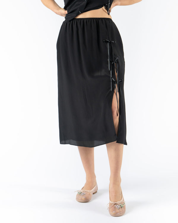 Simone Rocha Bow Slit Column Skirt in Black Crepe de Chine