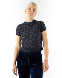 Simone Wild Lace Tiny Tee in Navy