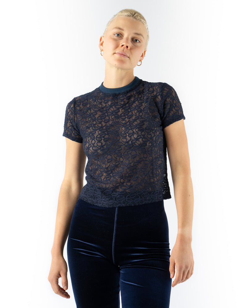 Simone Wild Lace Tiny Tee in Navy