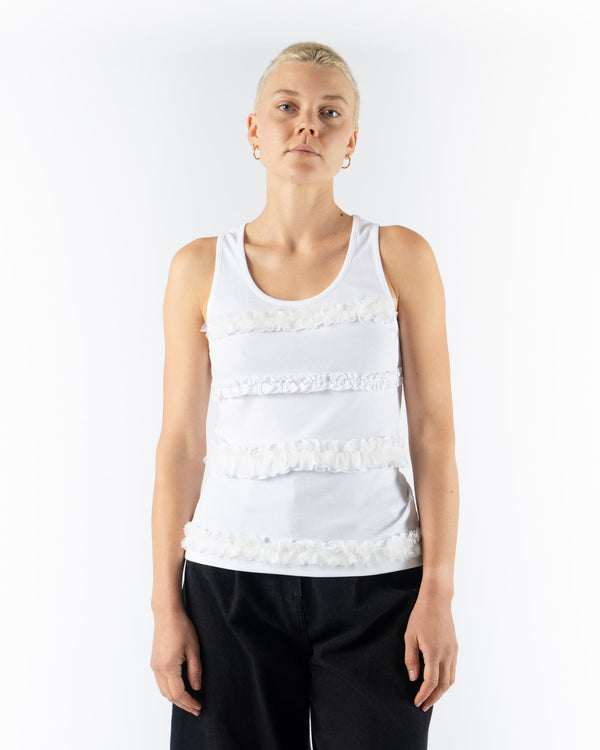 Simone Rocha Fitted Ruffle Frill Tank Top in White Cotton Jersey