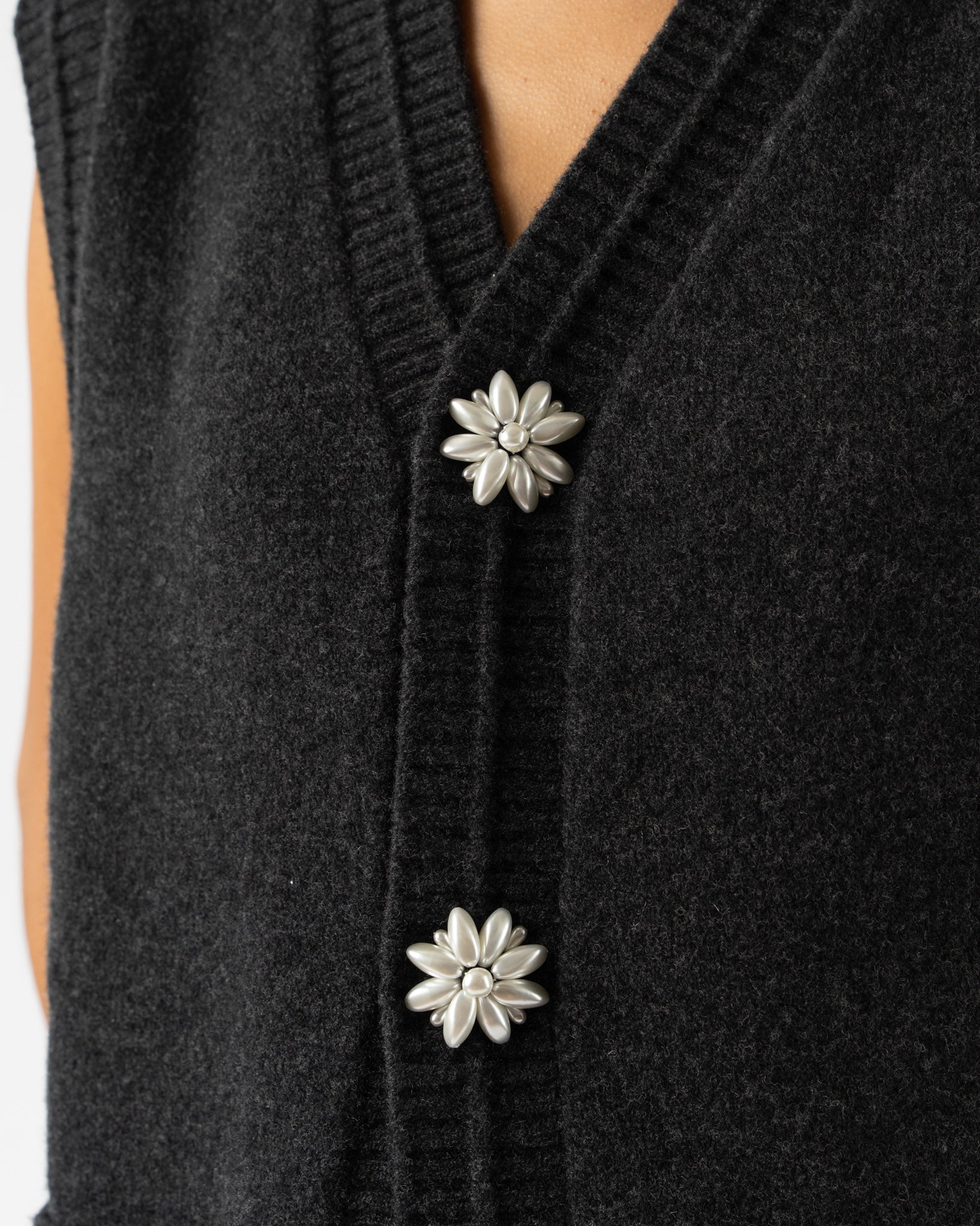 Simone Rocha Knit Vest with Pearl Buttons in Charcoal
