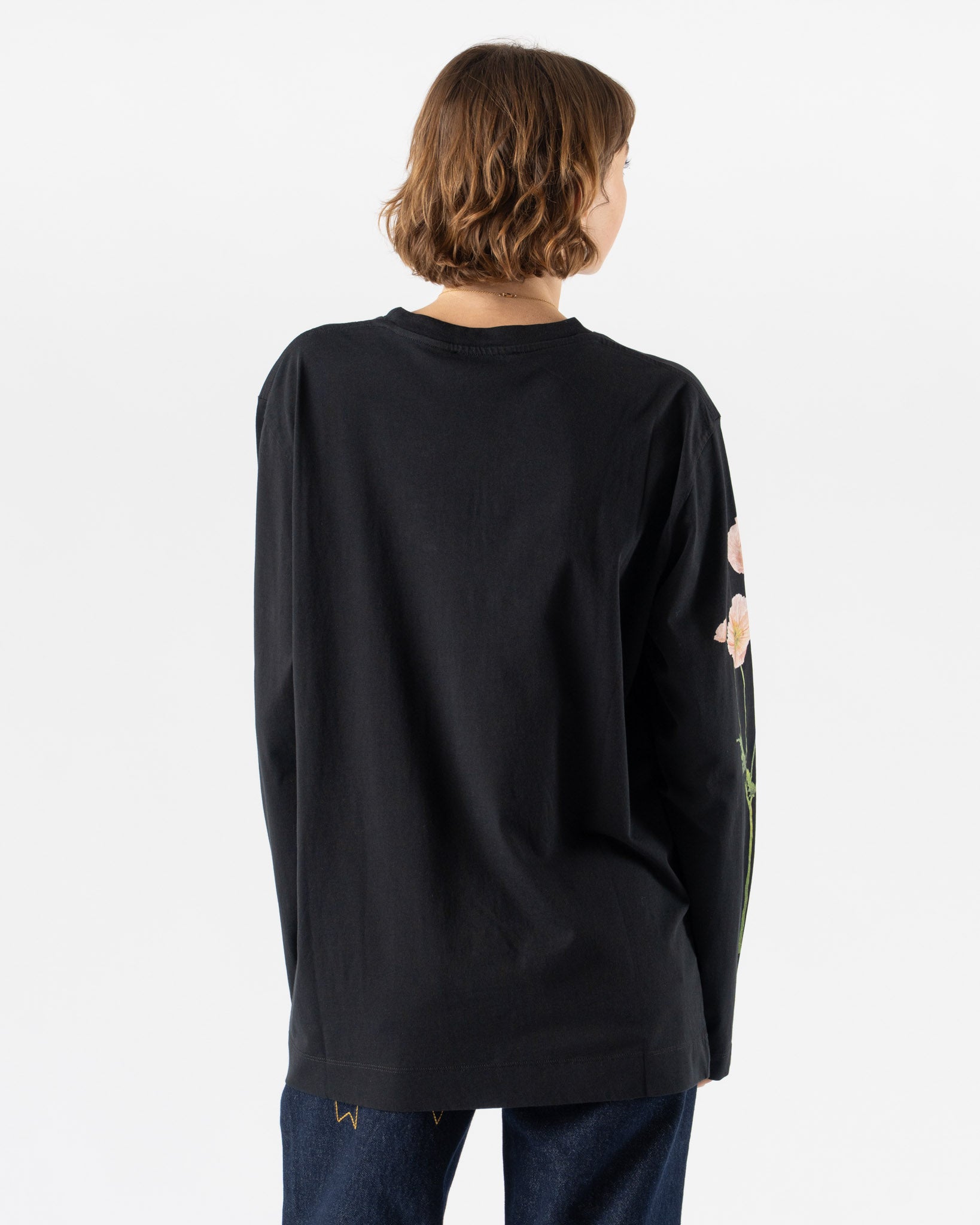 Simone Rocha Poppy Field Print Long Sleeve T-Shirt in Black