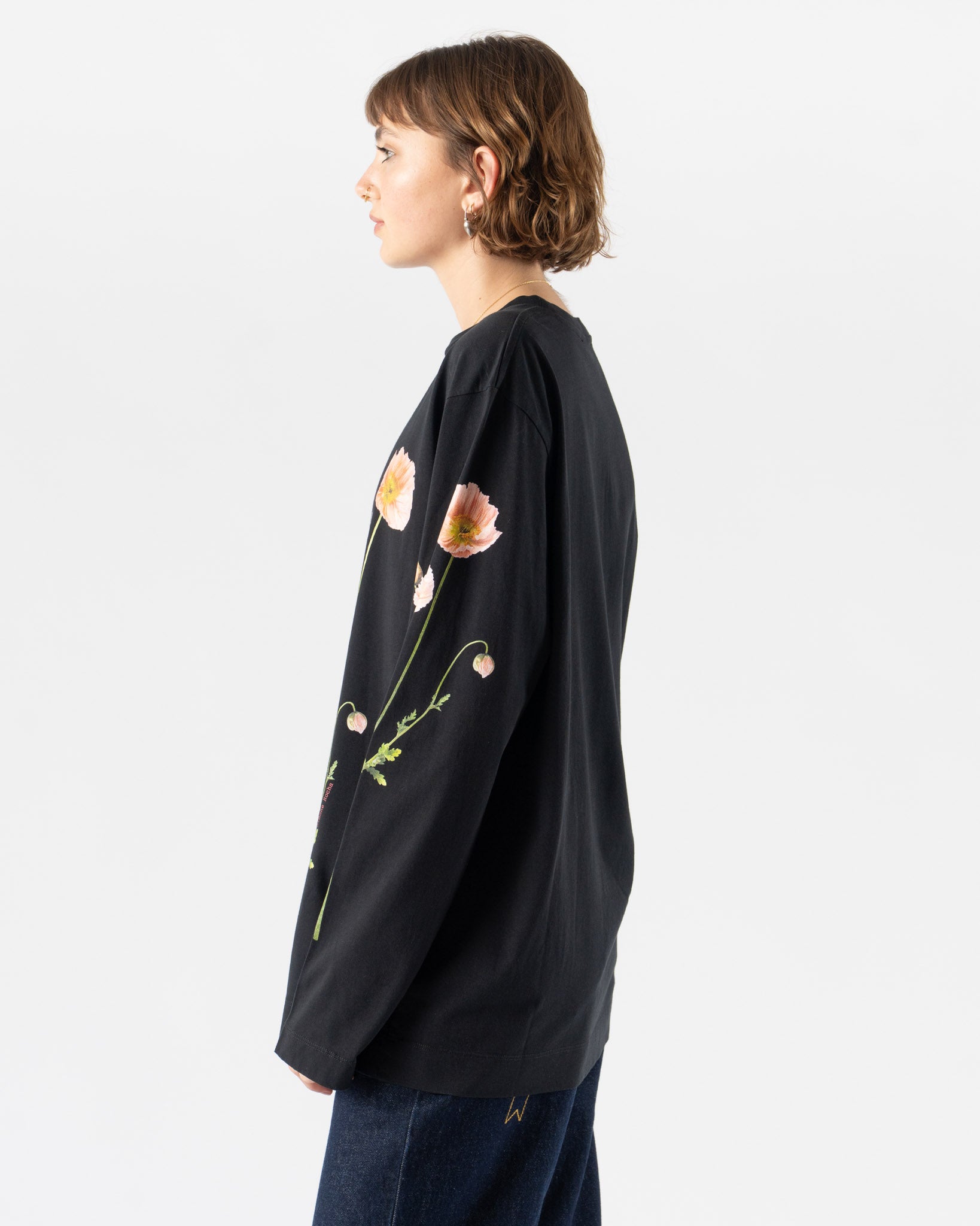 Simone Rocha Poppy Field Print Long Sleeve T-Shirt in Black