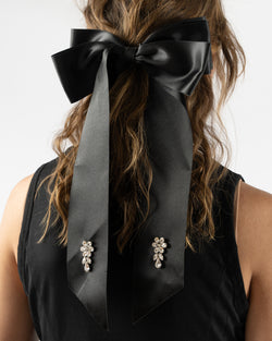 Simone Rocha Crystal Flower Bow Barrette in Black/Pearl/Crystal