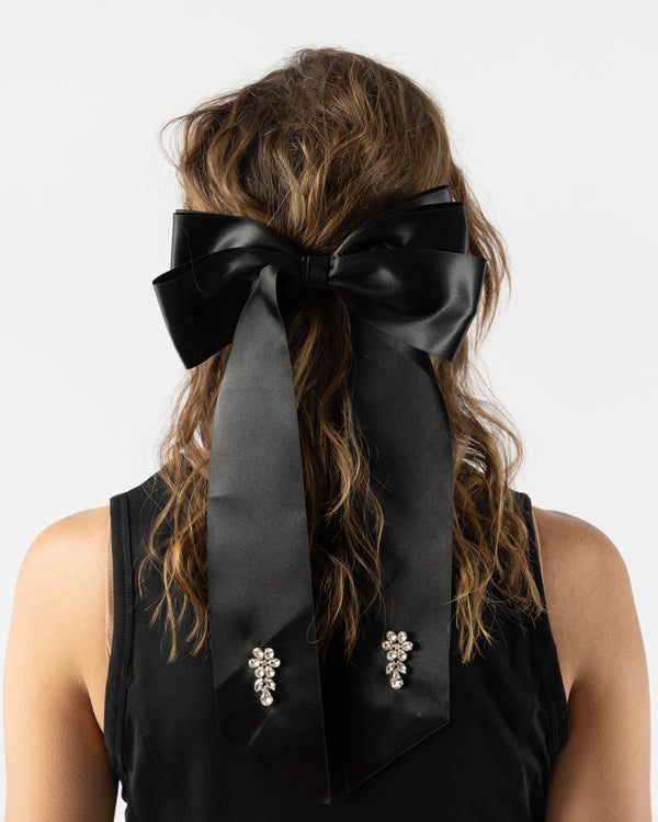 Simone Rocha Crystal Flower Bow Barrette in Black/Pearl/Crystal