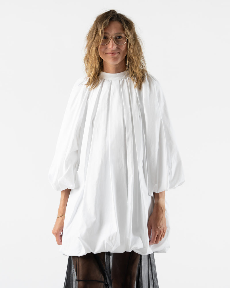 Simone Rocha Puff Sleeve Balloon Dress with Back Bow Detail in White