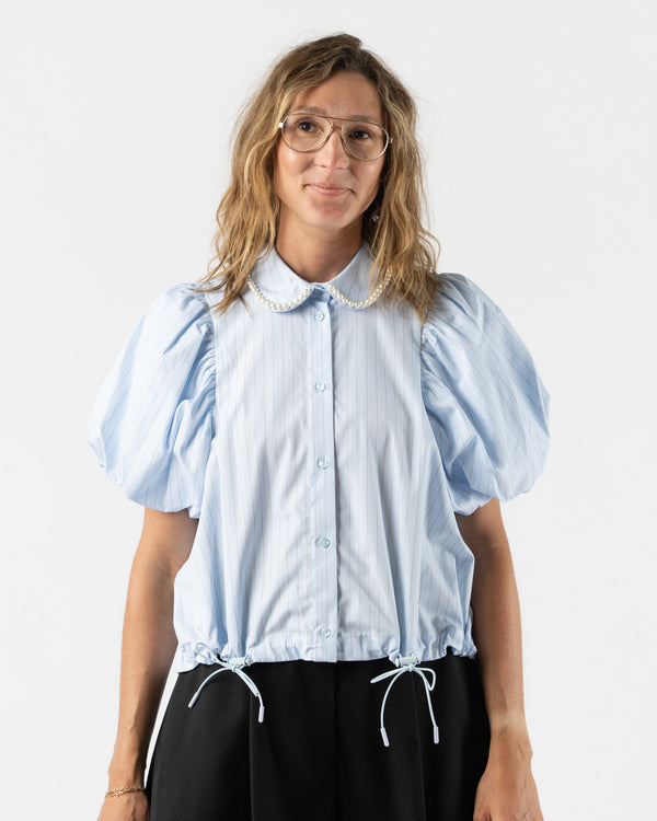 Simone Rocha Cropped Toggle Shirt in Blue Brown Pearl