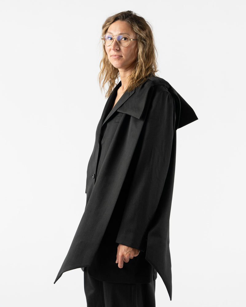 Simone Rocha Longline Plunge Jacket with Bow Detail in Charcoal