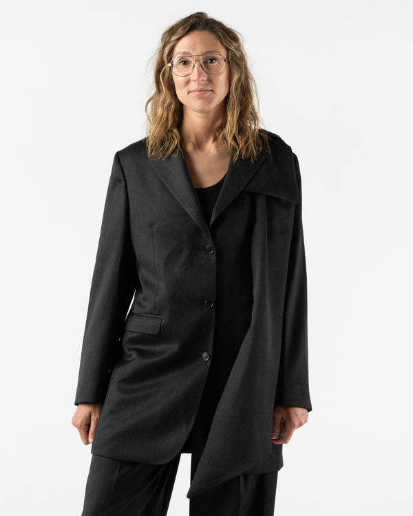 Simone Rocha Longline Plunge Jacket with Bow Detail in Charcoal