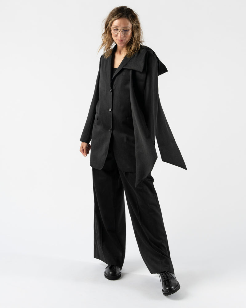 Simone Rocha Longline Plunge Jacket with Bow Detail in Charcoal