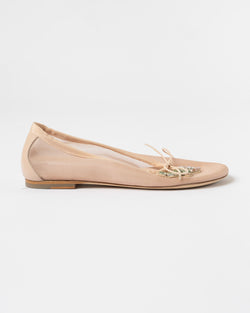 Simone Rocha Mesh Ballerina Flat w/ Embellishment in Nude/Pink Multi