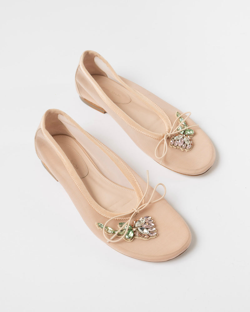 Simone Rocha Mesh Ballerina Flat w/ Embellishment in Nude/Pink Multi