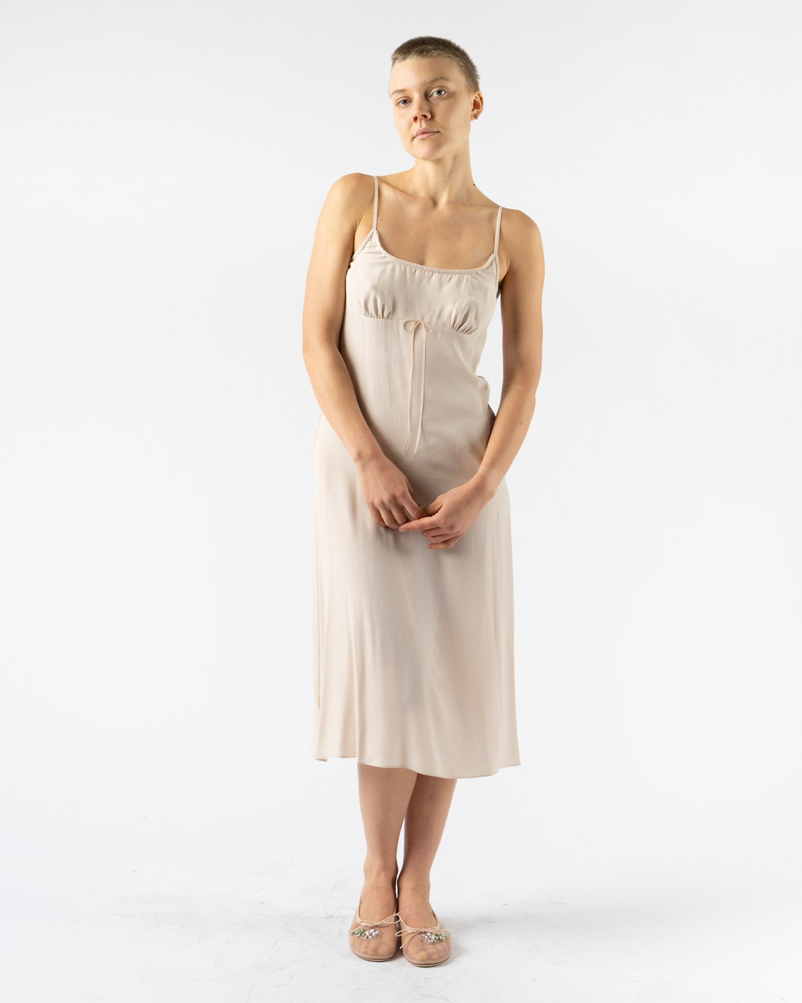 Simone Rocha Negligee Bow Detail Slip Dress in Nude Crepe de