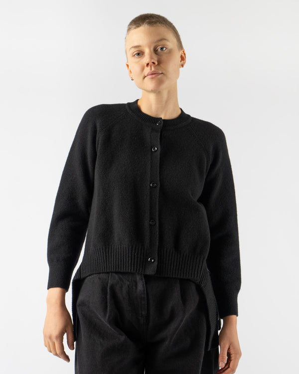 Simone Rocha Open Back Long Sleeve Cardigan w/ Tie Tail in Black Merino Knit