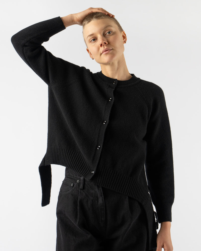 Simone Rocha Open Back Long Sleeve Cardigan w/ Tie Tail in Black Merino Knit