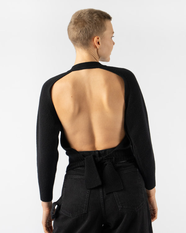 Simone Rocha Open Back Long Sleeve Cardigan w/ Tie Tail in Black Merino Knit