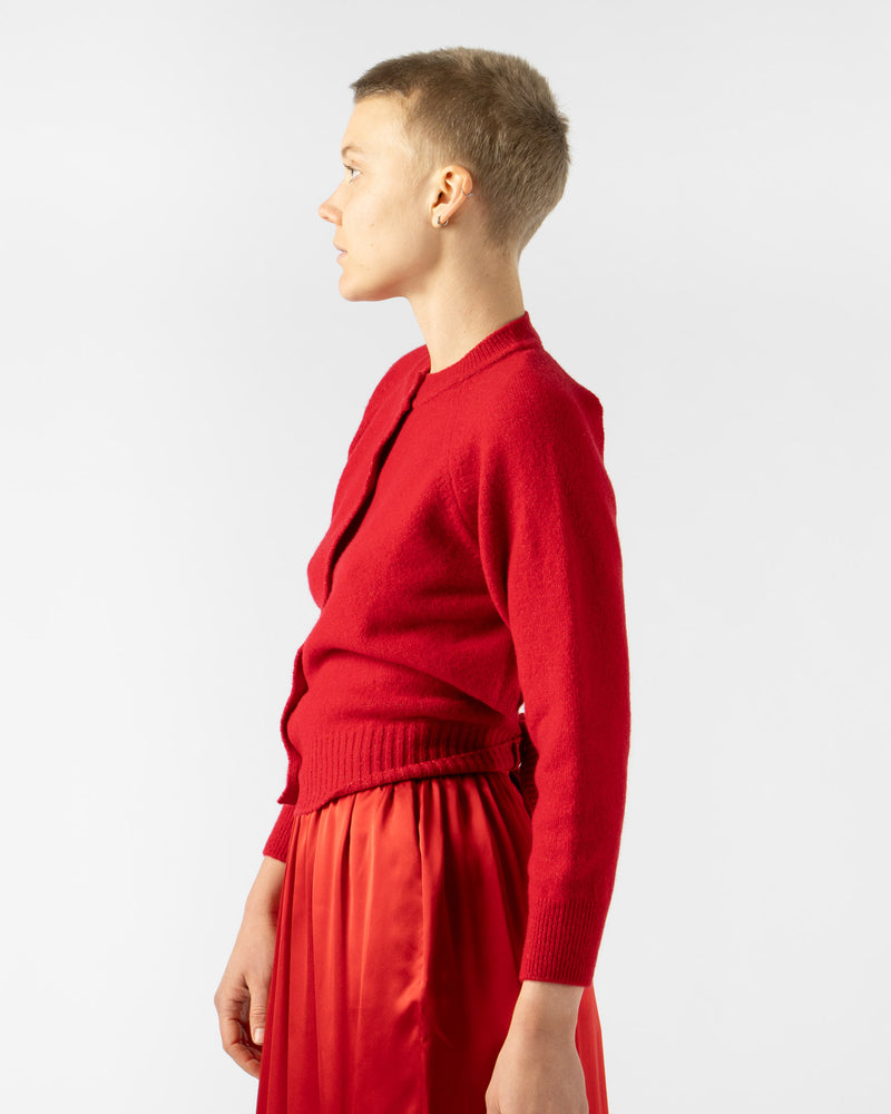 Simone Rocha Open Back Long Sleeve Cardigan w/ Tie Tail in Red Merino Knit