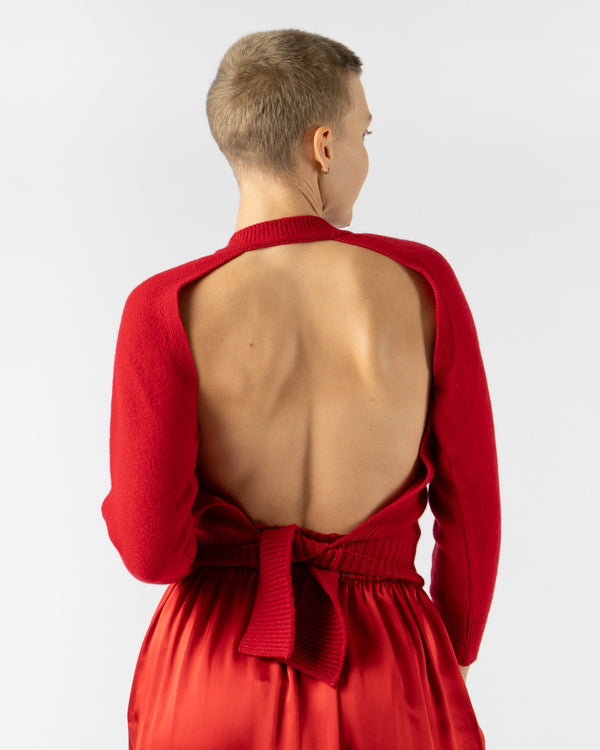 Simone Rocha Open Back Long Sleeve Cardigan w/ Tie Tail in Red Merino Knit