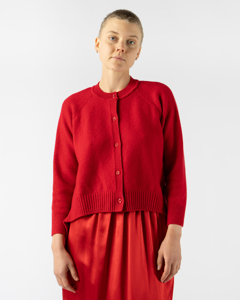 Simone Rocha Open Back Long Sleeve Cardigan w/ Tie Tail in Red Merino Knit