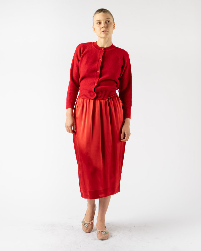 Simone Rocha Elasticated Gathered Ruffle Waist Tulip Skirt in Red Silk Satin