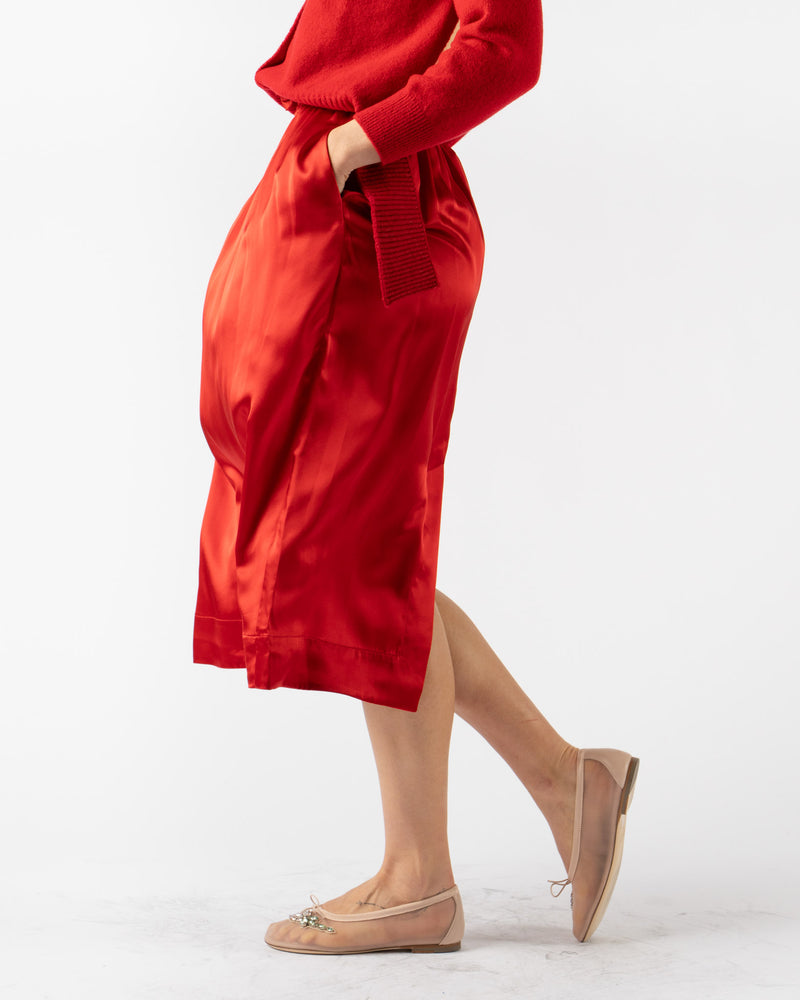 Simone Rocha Elasticated Gathered Ruffle Waist Tulip Skirt in Red Silk Satin