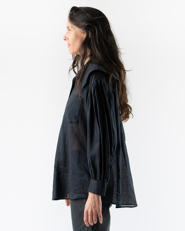 Simone Rocha Sailor Collar Puff Sleeve Shirt in Black Cotton Voile