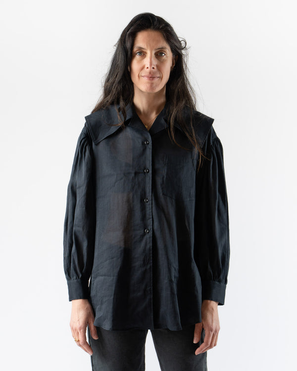 Simone Rocha Sailor Collar Puff Sleeve Shirt in Black Cotton Voile