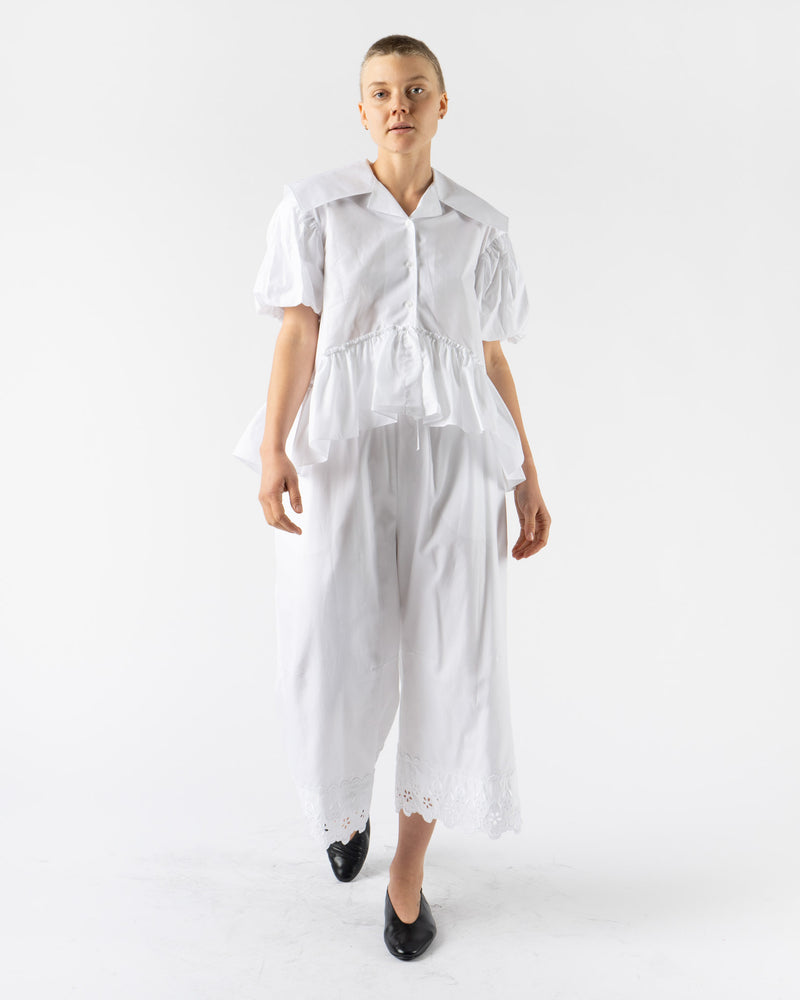 Simone Rocha Short Sailor Collar Puff Sleeve Shirt Dress in White Cotton Poplin