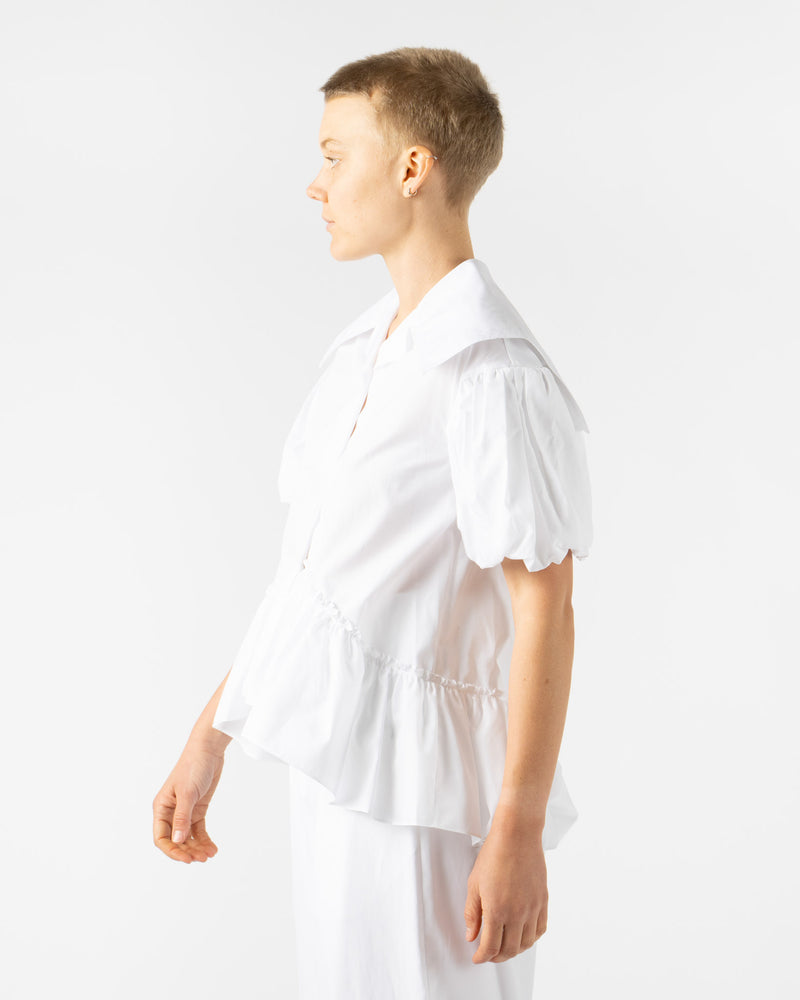 Simone Rocha Short Sailor Collar Puff Sleeve Shirt Dress in White Cotton Poplin