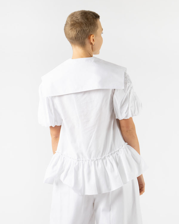 Simone Rocha Short Sailor Collar Puff Sleeve Shirt Dress in White Cotton Poplin