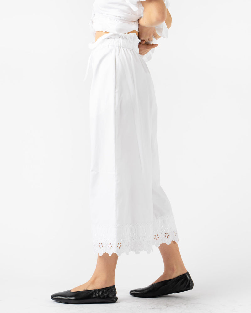 Simone Rocha Elasticated Ruffle Waist Cropped Trousers w/ Trim in White Cotton Poplin