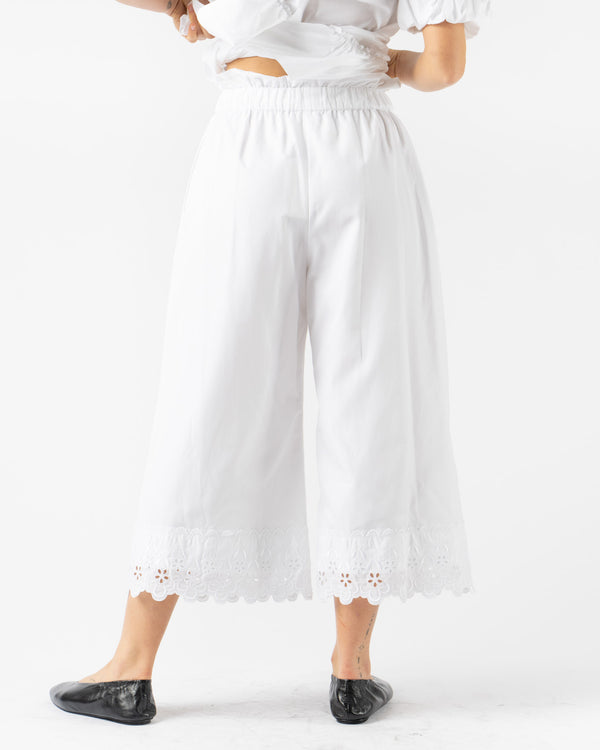 Simone Rocha Elasticated Ruffle Waist Cropped Trousers w/ Trim in White Cotton Poplin