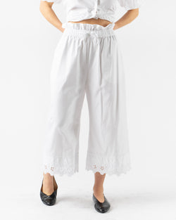 Simone Rocha Elasticated Ruffle Waist Cropped Trousers w/ Trim in White Cotton Poplin