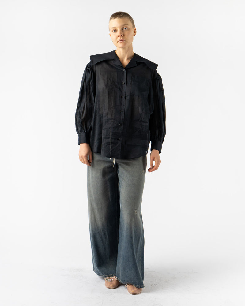 Simone Rocha Sailor Collar Puff Sleeve Shirt in Black Cotton Voile